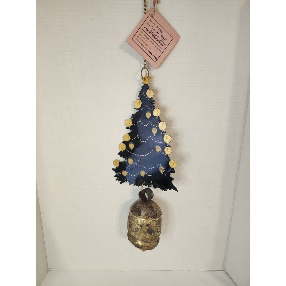 16" Vintage Husna Imports Metal Christmas Tree With Large Bell Wind Chime